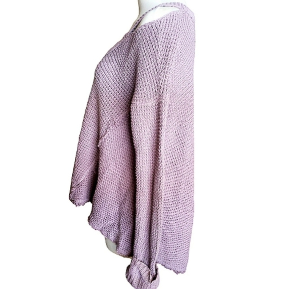 Free People Lilac Cold Shoulder Top Waffle Knit Boho Flowy Sweater XS TP Y2K - Picture 7 of 11